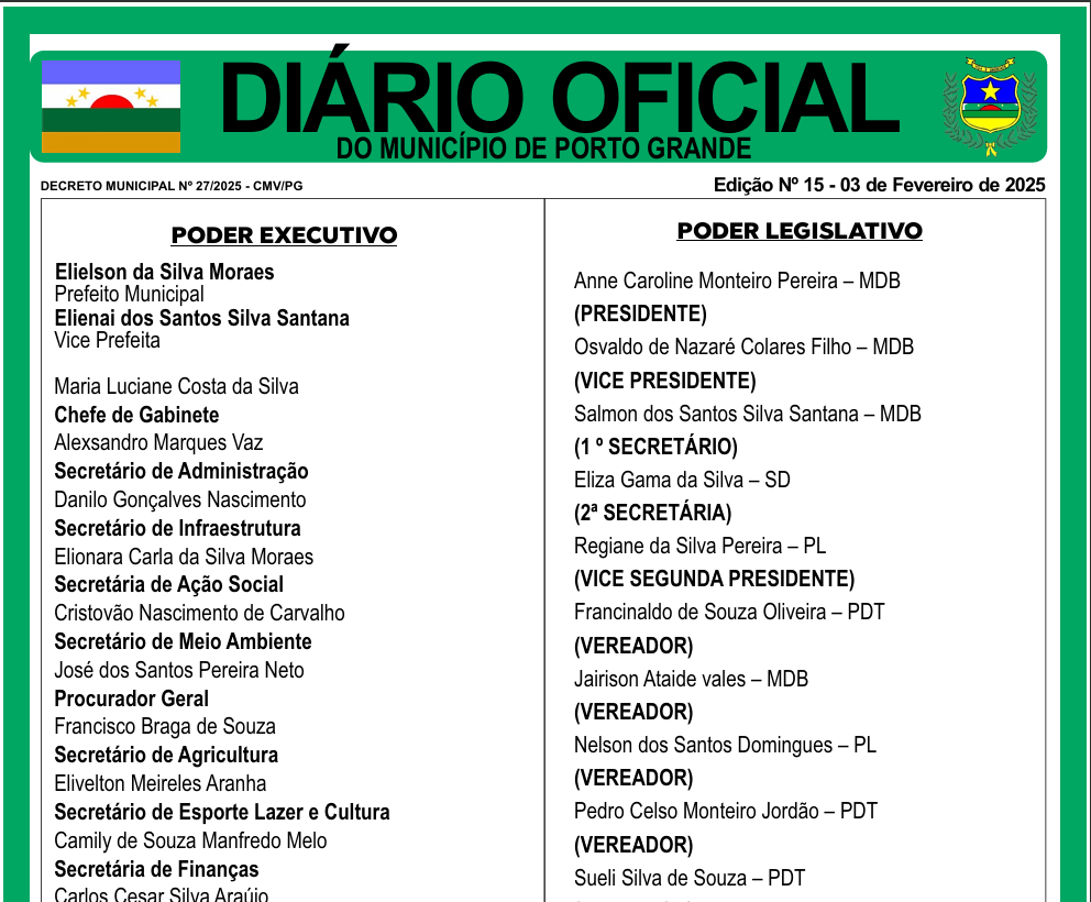 DIÁRIO OFICIAL - EDIÇÃO 15 - 03 DE FEVEREIRO DE 2025